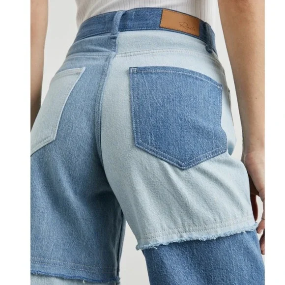 NEW RAILS The Getty Crop High Rise Wide Leg LIGHT INDIGO Patchwork Jean WOMEN 30